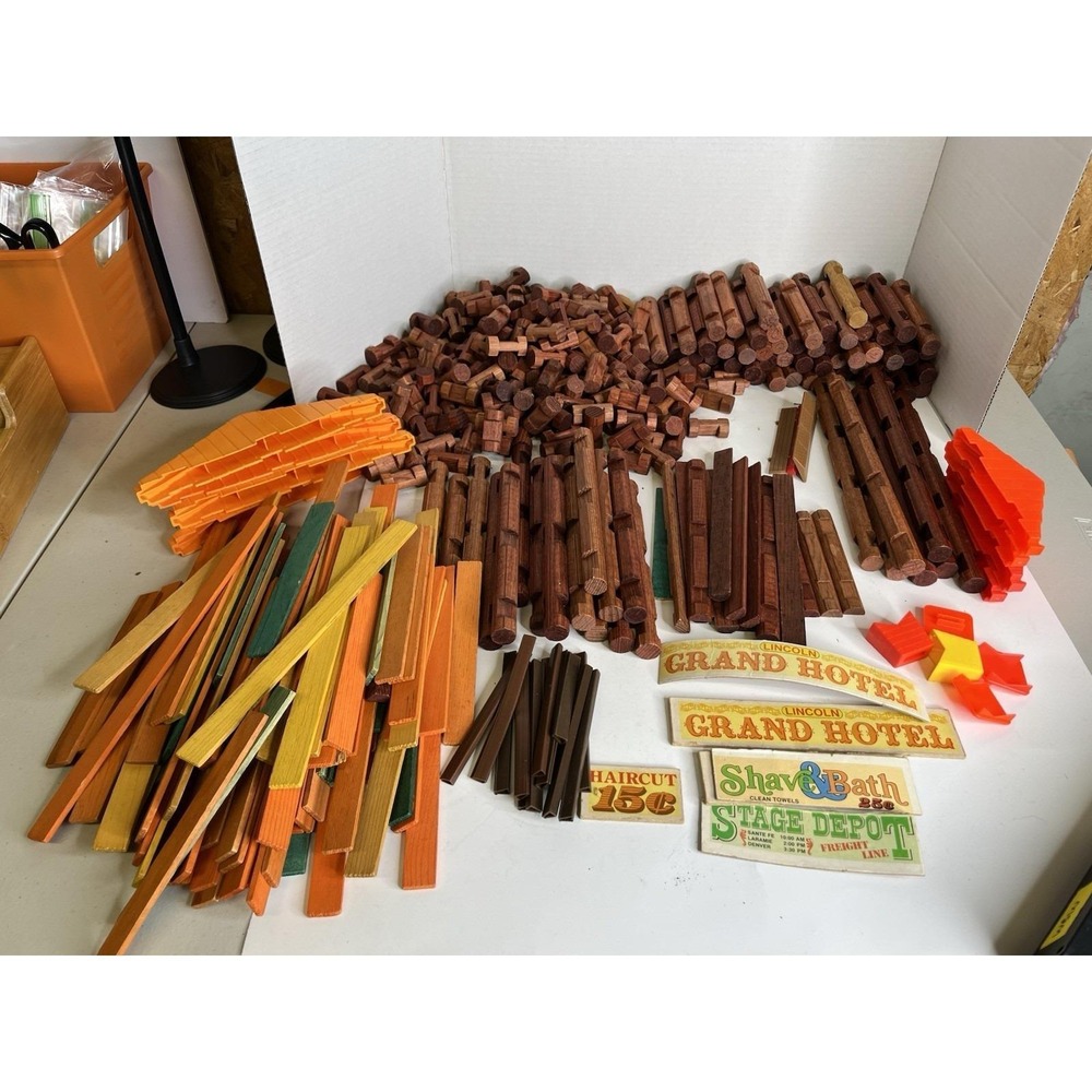 Vintage Lincoln Logs Collection Huge Lot Roofs Signs Chimney 8Lbs